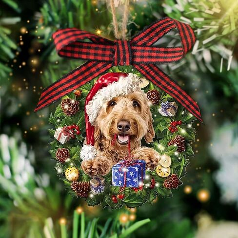 Talataca Goldendoodle Sleeping Angel Wing Memorial 2D Flat Car Rear View Mirror Accessories Christmas Tree Ornament Decoration Hanging Charm Interior Rearview Pendant Decor Gift in Saudi Arabia