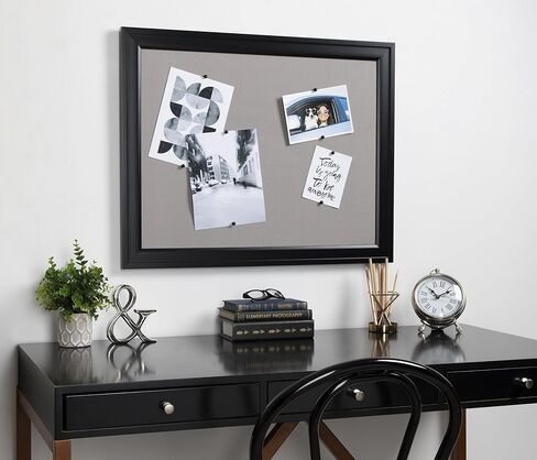 Bosc Framed Gray Linen Fabric Pinboard, 23.5x29.5, White in Saudi Arabia