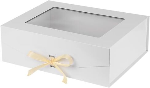 White Gift Box for Presents with Ribbon 10.8x7.5x3.5 Inches Clear Gift Box with Window Magnetic Closure Gift Boxes with Lids in Saudi Arabia