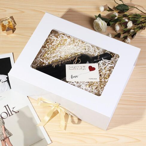 White Gift Box for Presents with Ribbon 10.8x7.5x3.5 Inches Clear Gift Box with Window Magnetic Closure Gift Boxes with Lids in Saudi Arabia