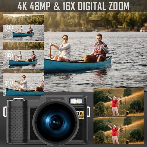 كاميرا رقمية، كاميرات 4K للتصوير الفوتوغرافي، كاميرا تسجيل فيديو بدقة 48 ميجابكسل لليوتيوب، مجموعة كاميرا فيديو ومدونة فيديو، مجموعة أدوات إنشاء المحتوى المثالية - ميكروفون وقبضة حامل ثلاثي القوائم للتحكم عن بعد، كاميرا للسفر in Kuwait