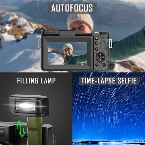 كاميرا رقمية، كاميرات 4K للتصوير الفوتوغرافي، كاميرا تسجيل فيديو بدقة 48 ميجابكسل لليوتيوب، مجموعة كاميرا فيديو ومدونة فيديو، مجموعة أدوات إنشاء المحتوى المثالية - ميكروفون وقبضة حامل ثلاثي القوائم للتحكم عن بعد، كاميرا للسفر in Kuwait