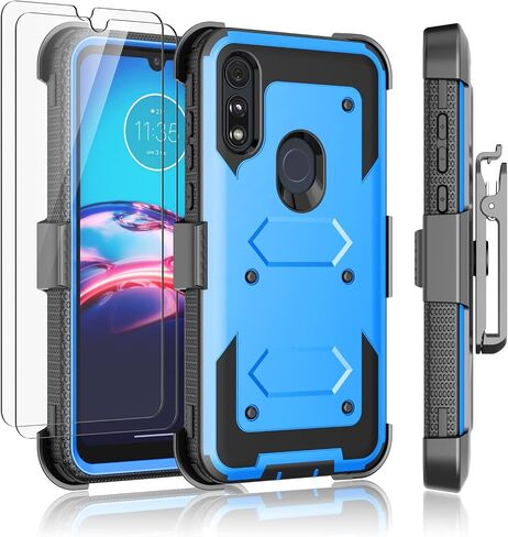 Njjex for Moto E Case, for Motorola Moto E 2020 Case with Tempered Glass Screen Protector [2 Pack], [Nbeck] Shockproof Heavy Duty Locking Swivel Holster Belt Clip Kickstand Rugged Hard Cover [Black] in Saudi Arabia