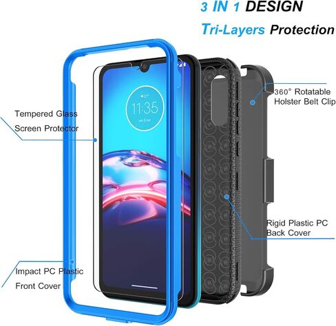 Njjex for Moto E Case, for Motorola Moto E 2020 Case with Tempered Glass Screen Protector [2 Pack], [Nbeck] Shockproof Heavy Duty Locking Swivel Holster Belt Clip Kickstand Rugged Hard Cover [Black] in Saudi Arabia