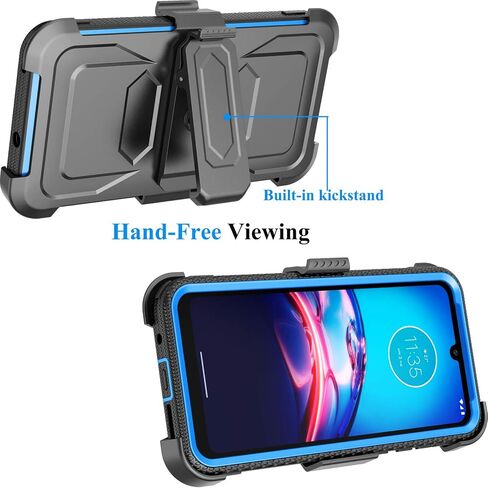 Njjex for Moto E Case, for Motorola Moto E 2020 Case with Tempered Glass Screen Protector [2 Pack], [Nbeck] Shockproof Heavy Duty Locking Swivel Holster Belt Clip Kickstand Rugged Hard Cover [Black] in Saudi Arabia