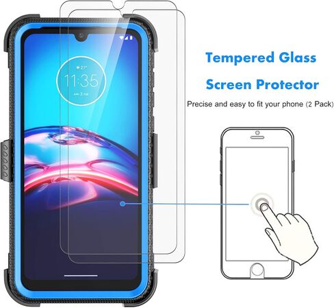Njjex for Moto E Case, for Motorola Moto E 2020 Case with Tempered Glass Screen Protector [2 Pack], [Nbeck] Shockproof Heavy Duty Locking Swivel Holster Belt Clip Kickstand Rugged Hard Cover [Black] in Saudi Arabia