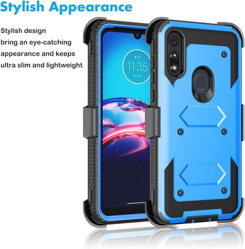 Njjex for Moto E Case, for Motorola Moto E 2020 Case with Tempered Glass Screen Protector [2 Pack], [Nbeck] Shockproof Heavy Duty Locking Swivel Holster Belt Clip Kickstand Rugged Hard Cover [Black] in Saudi Arabia