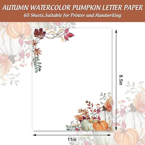 AnyDesign 60 Sheets Fall Stationery Letterhead Paper Autumn Leaves Pumpkin Letter Paper Rustic Greeting Note Paper for Thanksgiving Invitation Office Printing, 8.5 x 11 Inch in Saudi Arabia