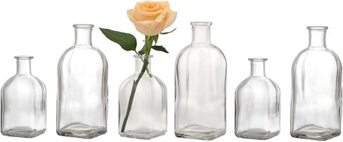 GMWD Glass Flower Vase Set of 6 Gray Clear Bud Vases, 14.5 Oz 8 Oz Apothecary Bottle Vases Decorative for Centerpieces Home Decoration Wedding Reception Table Decor in Saudi Arabia