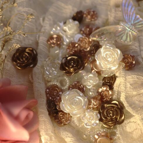 Crafts Material Embellishments Kit,Random Mixed Baroque Styles, Resin Rose Flower DIY Phone Case, Kawaii Nail Decorations Rhinestones Pearls Round Beads Charms,110 pcs（40 Gramm） 5mm-45mm in Saudi Arabia