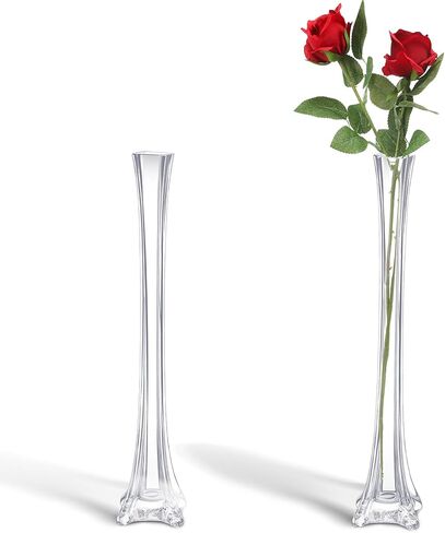 12 Pcs Eiffel Tower Vase Bulk 16 Inch Flute Vase Glass Vases Tall Glass Vases Long Skinny Vase Base Glass for Wedding Centerpiece Flowers Decorations (Clear) in Saudi Arabia