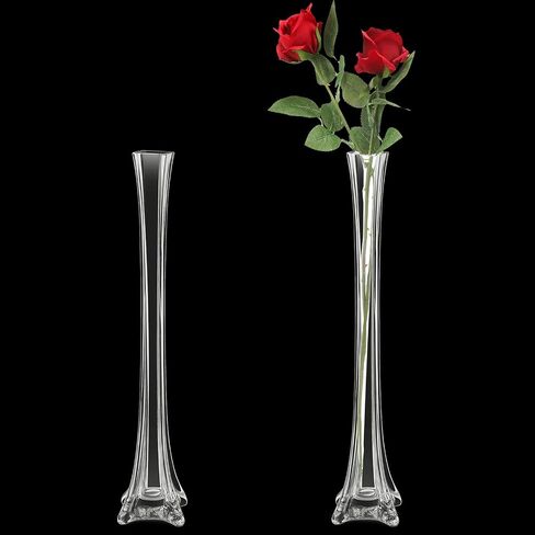 12 Pcs Eiffel Tower Vase Bulk 16 Inch Flute Vase Glass Vases Tall Glass Vases Long Skinny Vase Base Glass for Wedding Centerpiece Flowers Decorations (Clear) in Saudi Arabia