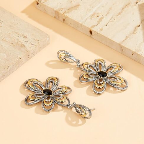 Dangle Earrings for Women Designer Brand Unique 2 Tone Gold & Silver Statement Drop Earring Jewelry Gift in Saudi Arabia