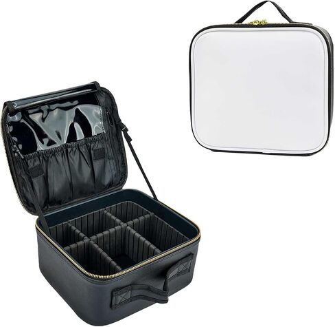 Travel Makeup Train Case Large Compacity Waterproof Makeup Cosmetic Case Portable Makeup Brush Organizer Artist Storage Bag with Adjustable Dividers and Strap (Large-Black) in Saudi Arabia