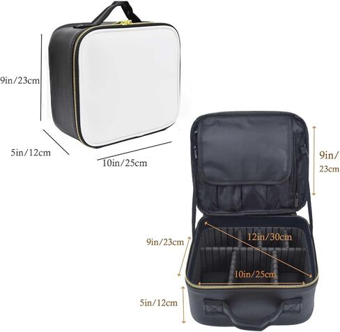 Travel Makeup Train Case Large Compacity Waterproof Makeup Cosmetic Case Portable Makeup Brush Organizer Artist Storage Bag with Adjustable Dividers and Strap (Large-Black) in Saudi Arabia
