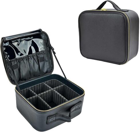 Travel Makeup Train Case Large Compacity Waterproof Makeup Cosmetic Case Portable Makeup Brush Organizer Artist Storage Bag with Adjustable Dividers and Strap (Large-Black) in Saudi Arabia