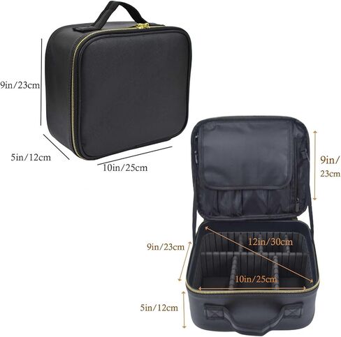 Travel Makeup Train Case Large Compacity Waterproof Makeup Cosmetic Case Portable Makeup Brush Organizer Artist Storage Bag with Adjustable Dividers and Strap (Large-Black) in Saudi Arabia