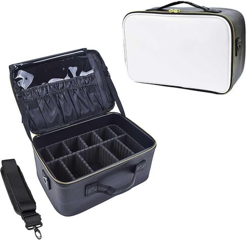 Travel Makeup Train Case Large Compacity Waterproof Makeup Cosmetic Case Portable Makeup Brush Organizer Artist Storage Bag with Adjustable Dividers and Strap (Large-Black) in Saudi Arabia