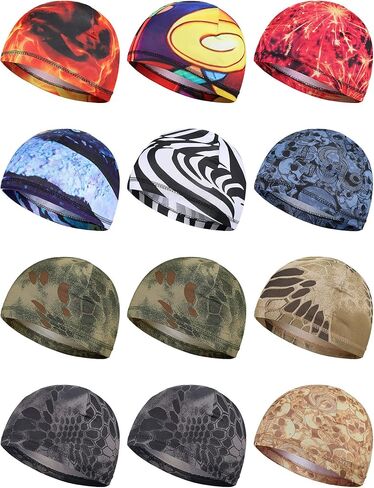 Bencailor 12 Pcs Helmet Liner Skull Caps Sweat Wicking Running Cycling Cap Lightweight Hat Sweat Liner Cap for Men Women (Novel) in Saudi Arabia
