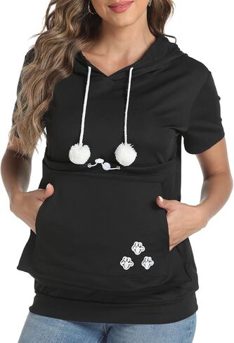 YYW Women Short Sleeve Hoodie Kangaroo Pocket Pet Pouch Holder Carrier Shirt Top Pullover Sweatshirt in Saudi Arabia