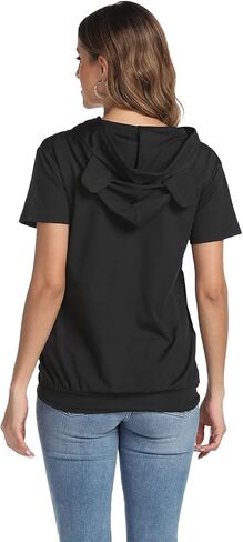 YYW Women Short Sleeve Hoodie Kangaroo Pocket Pet Pouch Holder Carrier Shirt Top Pullover Sweatshirt in Saudi Arabia