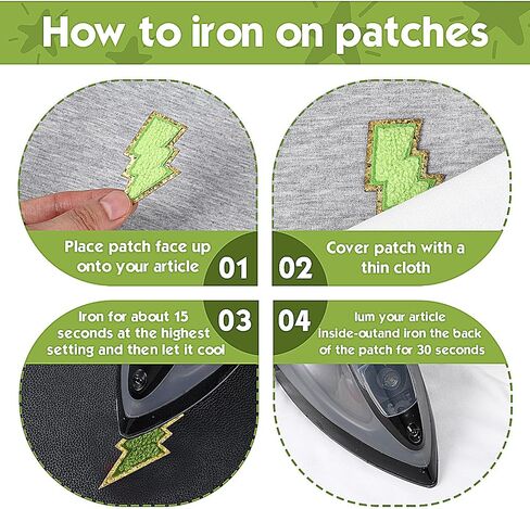 12 Pcs Golden Edges Lightning Iron On Patch, Chenille Embroidery Patche Self-Adhesive Bolt Patch DIY Decor Patches for Clothing Jeans Jackets Backpacks Hats Shirts in Saudi Arabia