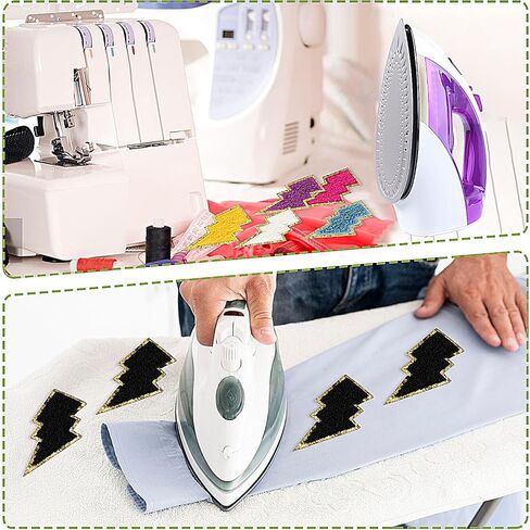 12 Pcs Golden Edges Lightning Iron On Patch, Chenille Embroidery Patche Self-Adhesive Bolt Patch DIY Decor Patches for Clothing Jeans Jackets Backpacks Hats Shirts in Saudi Arabia