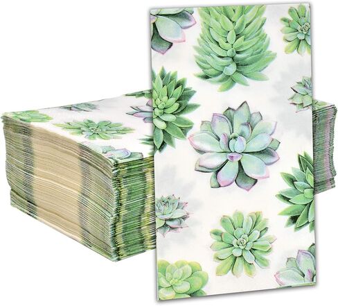Gift Boutique 100 Cactus Paper Guest Towels for Bathroom Disposable Hand Towel Succulent Napkin for Decoupage Buffet Holiday Spring Mint Green Plants Decorations for Baby Shower Party Dinner in Kuwait