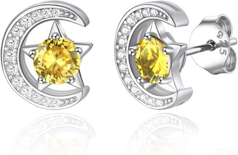 FindChic Sterling Silver Moon Star Earrings with 12 Birthstones Cubic Zirconia Inlaid Birthday Jewelry Gift for Daughter Mother, with Gift Box in Saudi Arabia
