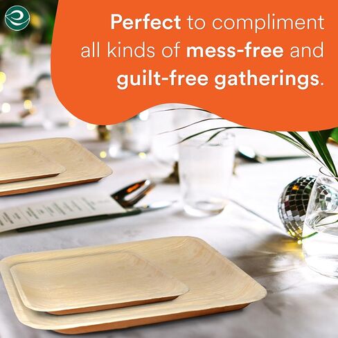 ECO SOUL Compostable 7 & 10 Inch Palm Leaf Square Plates (100 Count) Like Bamboo Plates | Biodegradable | Eco-Friendly, Microwave & Oven Safe - Party Pack in Saudi Arabia