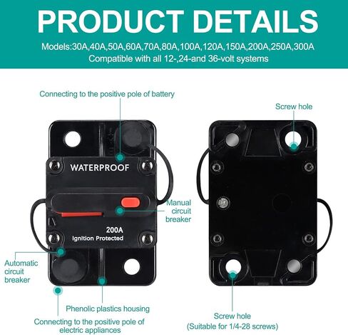 200 Amp Circuit Breaker,with Manual Reset,Waterproof, 12V-48V DC, 30-308A,for Car Marine Trolling Motors Boat ATV Manual Power Protect for Audio System Fuse (JTST0010) in Saudi Arabia