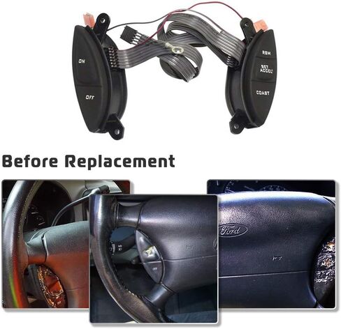 مفتاح التحكم في سرعة عجلة القيادة لسيارة Ford 1998-2003 Ranger، 2001-2005 Explorer Sport Trac، F150، Mercury Mountaineer، Mazda B3000 مجموعة أزرار مفتاح الخطوبة تحل محل # SW-5928، F87Z-9C888-BB in Kuwait