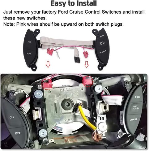 مفتاح التحكم في سرعة عجلة القيادة لسيارة Ford 1998-2003 Ranger، 2001-2005 Explorer Sport Trac، F150، Mercury Mountaineer، Mazda B3000 مجموعة أزرار مفتاح الخطوبة تحل محل # SW-5928، F87Z-9C888-BB in Kuwait