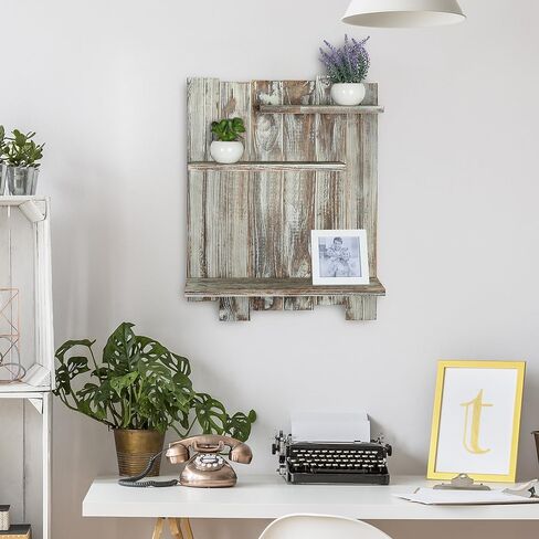 MyGift Wall-Mounted Burnt Wood Pallet-Style Staggered 3-Tier Display Shelf in Saudi Arabia