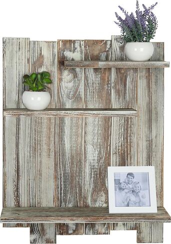 MyGift Wall-Mounted Burnt Wood Pallet-Style Staggered 3-Tier Display Shelf in Saudi Arabia