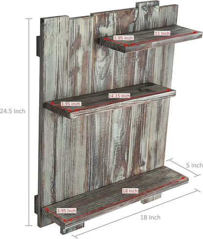 MyGift Wall-Mounted Burnt Wood Pallet-Style Staggered 3-Tier Display Shelf in Saudi Arabia