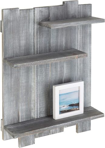 MyGift Wall-Mounted Burnt Wood Pallet-Style Staggered 3-Tier Display Shelf in Saudi Arabia