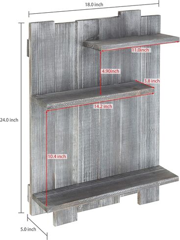 MyGift Wall-Mounted Burnt Wood Pallet-Style Staggered 3-Tier Display Shelf in Saudi Arabia