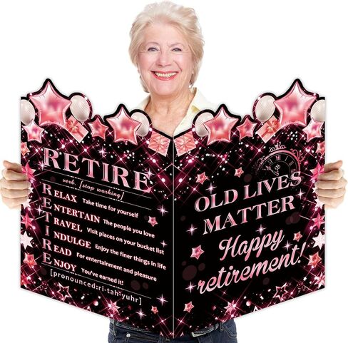 Large Retirement Greeting Card, Black Gold Retirement Party Decorations, Retirement Gift, Farewell Guest Sign in Book, Retirement Alternative Signature Guest Book for Men Women Friends Coworker Family in Saudi Arabia