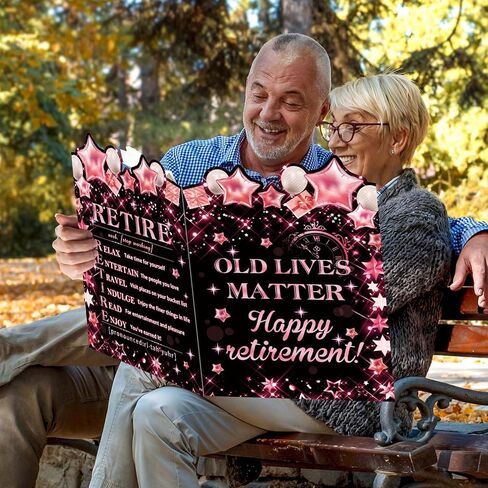 Large Retirement Greeting Card, Black Gold Retirement Party Decorations, Retirement Gift, Farewell Guest Sign in Book, Retirement Alternative Signature Guest Book for Men Women Friends Coworker Family in Saudi Arabia