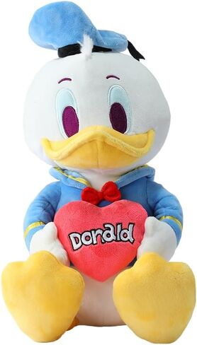MINISO Disney Holding-Heart Plush Toy (Donald), Cuddly Stuffed Animal with Heart Emblem Soft and Huggable Collectible Toy for Disney Fans, Ideal for Bedtime Cuddles and Room Decor in Saudi Arabia