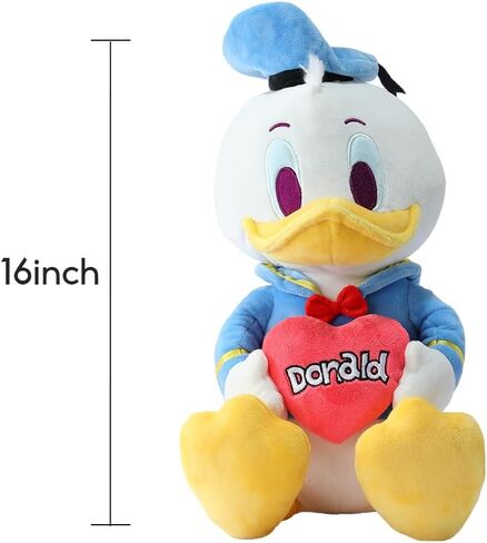 MINISO Disney Holding-Heart Plush Toy (Donald), Cuddly Stuffed Animal with Heart Emblem Soft and Huggable Collectible Toy for Disney Fans, Ideal for Bedtime Cuddles and Room Decor in Saudi Arabia
