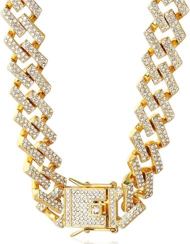 Halukakah Cuban Link Chain for Men FUJI - 13MM Iced Out Diamond Gold Chain - 18k Real Gold Plated/Platinum White Gold Finish Necklace - Hand Set Multicolor Lab Diamonds - Gift for Him in Kuwait