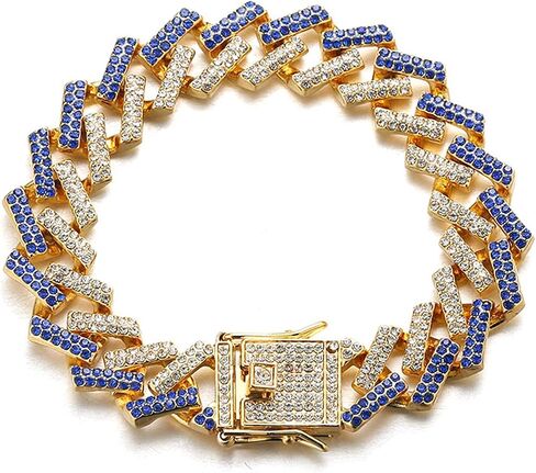 Halukakah Cuban Link Chain for Men FUJI - 13MM Iced Out Diamond Gold Chain - 18k Real Gold Plated/Platinum White Gold Finish Necklace - Hand Set Multicolor Lab Diamonds - Gift for Him in Kuwait