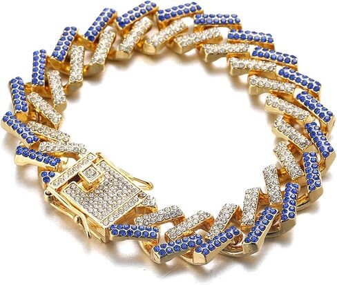 Halukakah Cuban Link Chain for Men FUJI - 13MM Iced Out Diamond Gold Chain - 18k Real Gold Plated/Platinum White Gold Finish Necklace - Hand Set Multicolor Lab Diamonds - Gift for Him in Kuwait