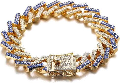 Halukakah Cuban Link Chain for Men FUJI - 13MM Iced Out Diamond Gold Chain - 18k Real Gold Plated/Platinum White Gold Finish Necklace - Hand Set Multicolor Lab Diamonds - Gift for Him in Kuwait