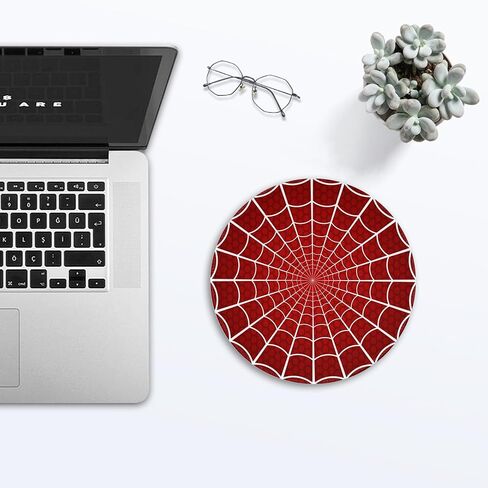 Mouse Pad, White Spider Web Round Desk Mat, 8.8" Red Cellular Background Round Gaming Mouse Pad with Non-Slip Base and Stitched Edge, Round Computer Keyboard Mouse Mat for Home Office Work,0.12" Thick in Saudi Arabia