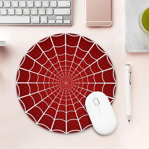 Mouse Pad, White Spider Web Round Desk Mat, 8.8" Red Cellular Background Round Gaming Mouse Pad with Non-Slip Base and Stitched Edge, Round Computer Keyboard Mouse Mat for Home Office Work,0.12" Thick in Saudi Arabia