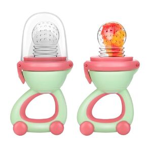 Baby Fruit Food Feeder Pacifier - Fresh Fruit Teething Toy 6M+, BPA Free Safely Introduce Solids Teething Relief Toy Includes Add Silicone Sacs, 2-Pack (Blue)