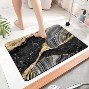 Bathroom Rug,Black Gold Marble Bath Rug,Home Decor Non-Slip Floor Mat,Mud Mat for Indoor and Outdoor,17.5X42Inch